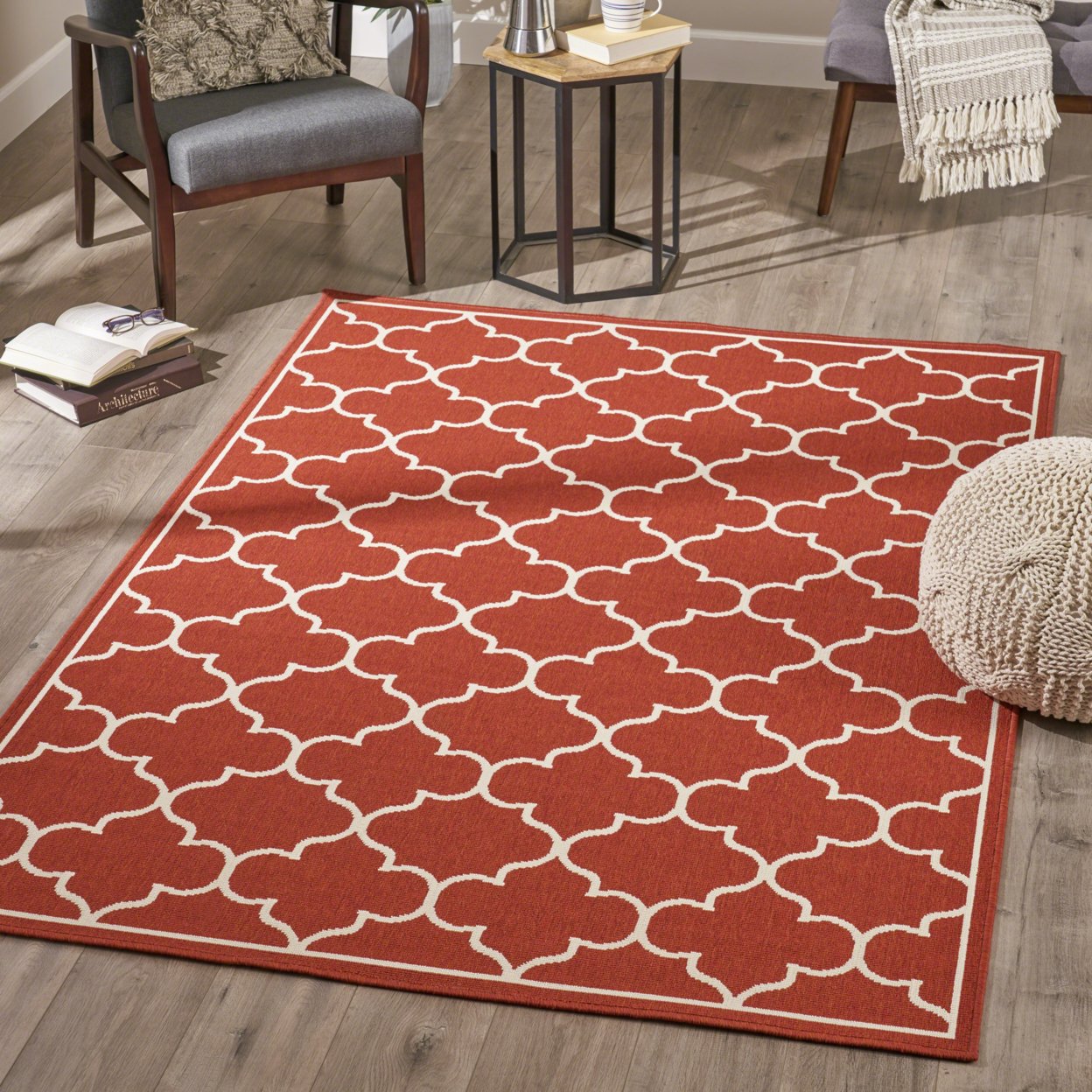Marcy Indoor Geometric Area Rug, Red And Ivory - Red + Ivory, 5' X 8'