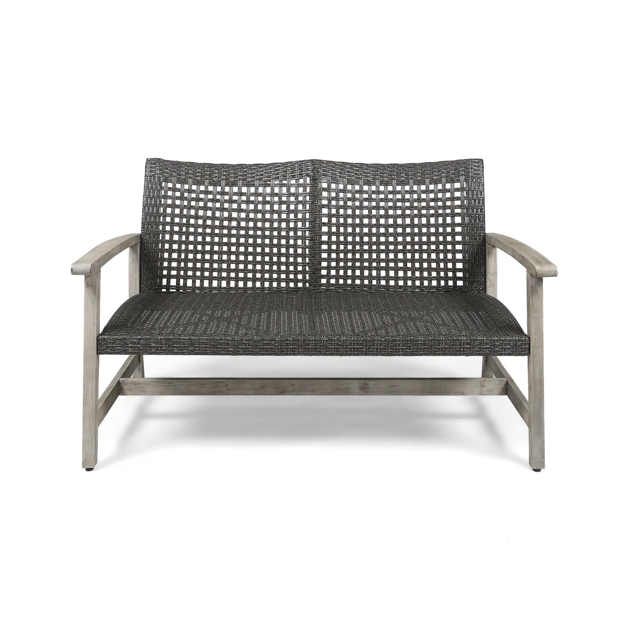 Marcia Outdoor Wood And Wicker Loveseat - Mocha / Natural