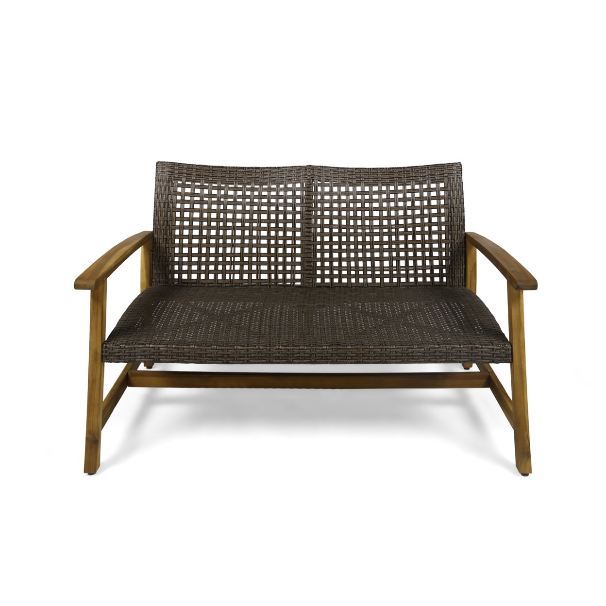 Marcia Outdoor Wood And Wicker Loveseat - Black / Light Gray