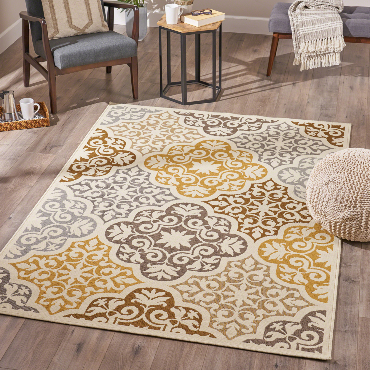 Mars Indoor Floral Area Rug, Ivory And Gray - Ivory + Gray, 8' X 11'