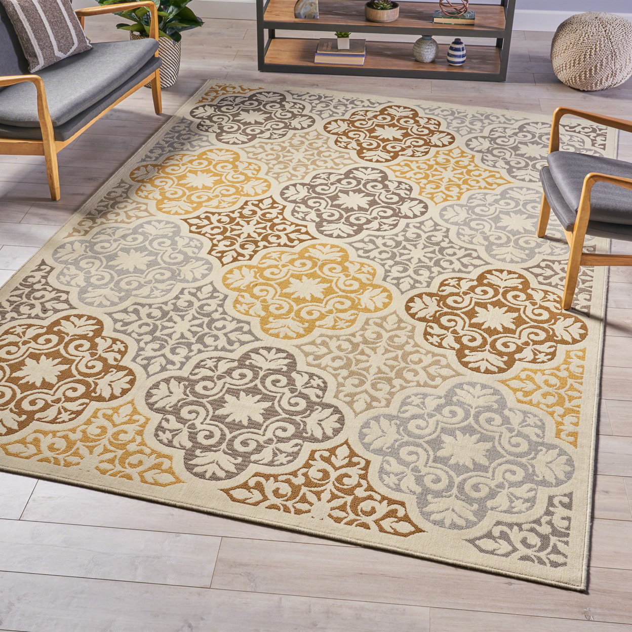 Mars Indoor Floral Area Rug, Ivory And Gray - Ivory + Gray, 8' X 11'