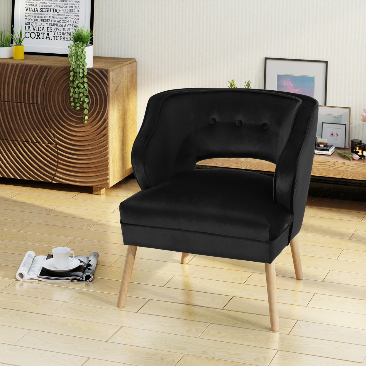 Michaela Mid Century Velvet Accent Chair - Black