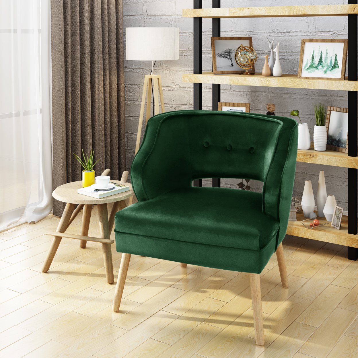 Michaela Mid Century Velvet Accent Chair - Emerald
