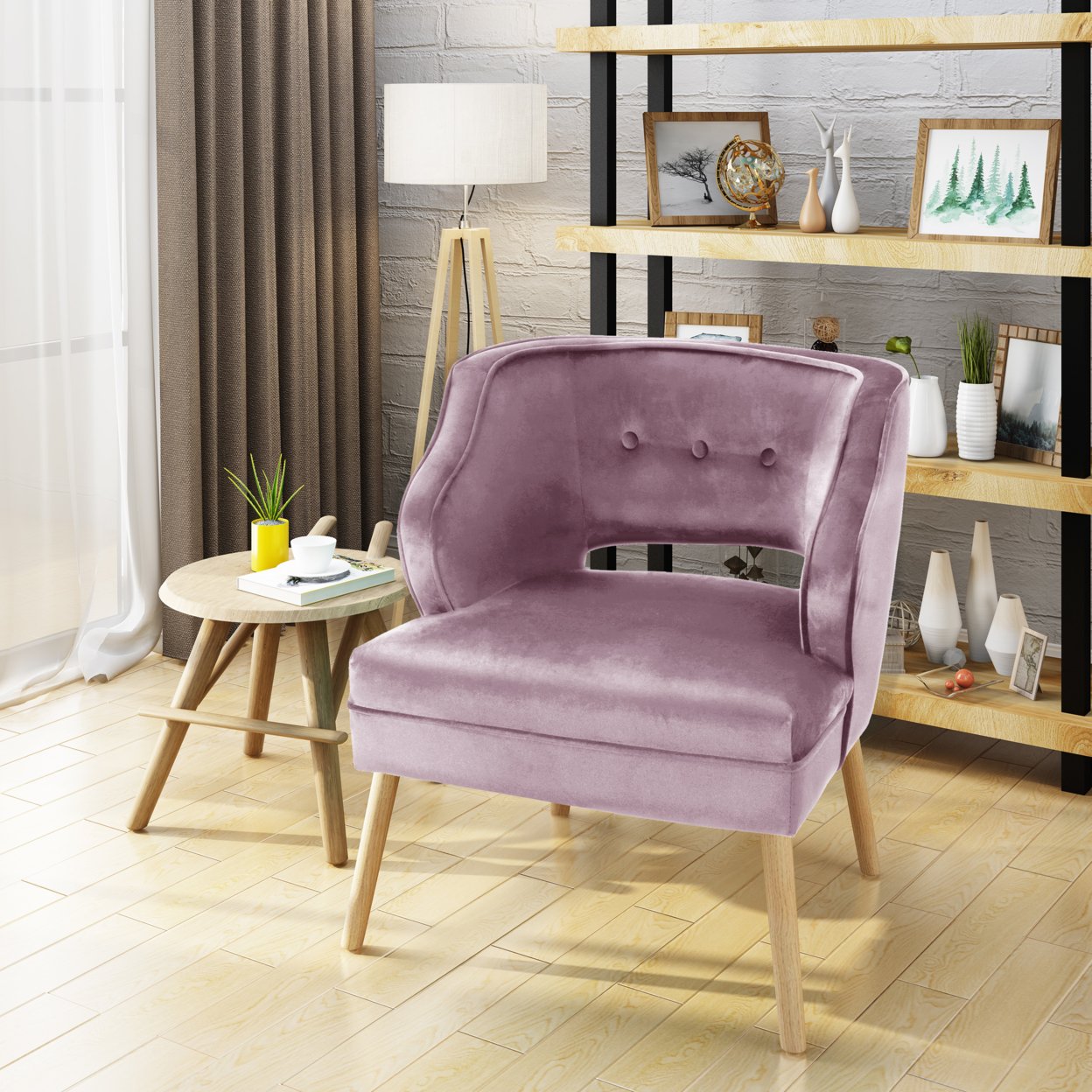 Michaela Mid Century Velvet Accent Chair - Light Lavender