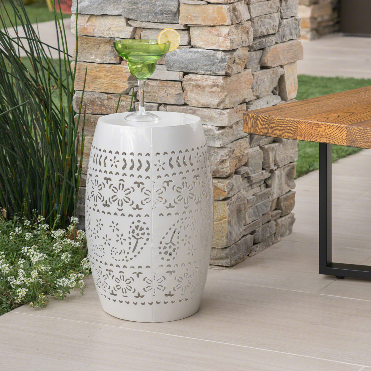 Millie Outdoor 12-inch Iron Side Table - White