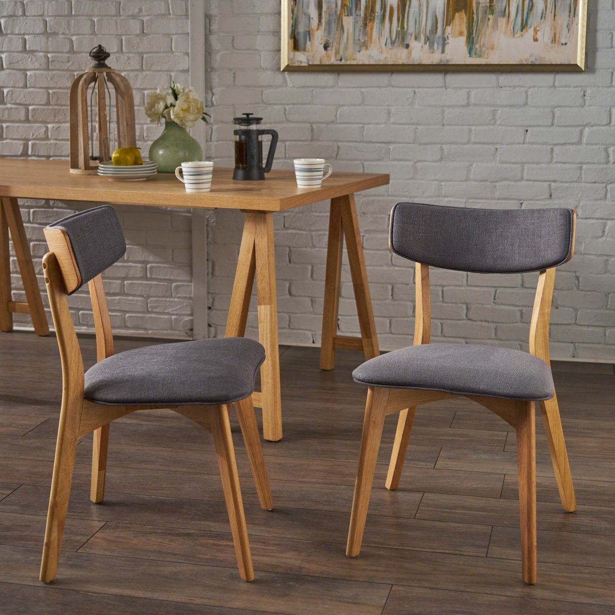 Molly Mid Century Modern Dining Chairs With Rubberwood Frame (Set Of 2) - Dark Gray/Natural Oak