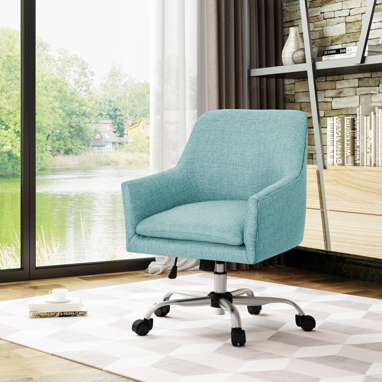 Morgan Mid Century Modern Fabric Home Office Chair With Chrome Base - Blue