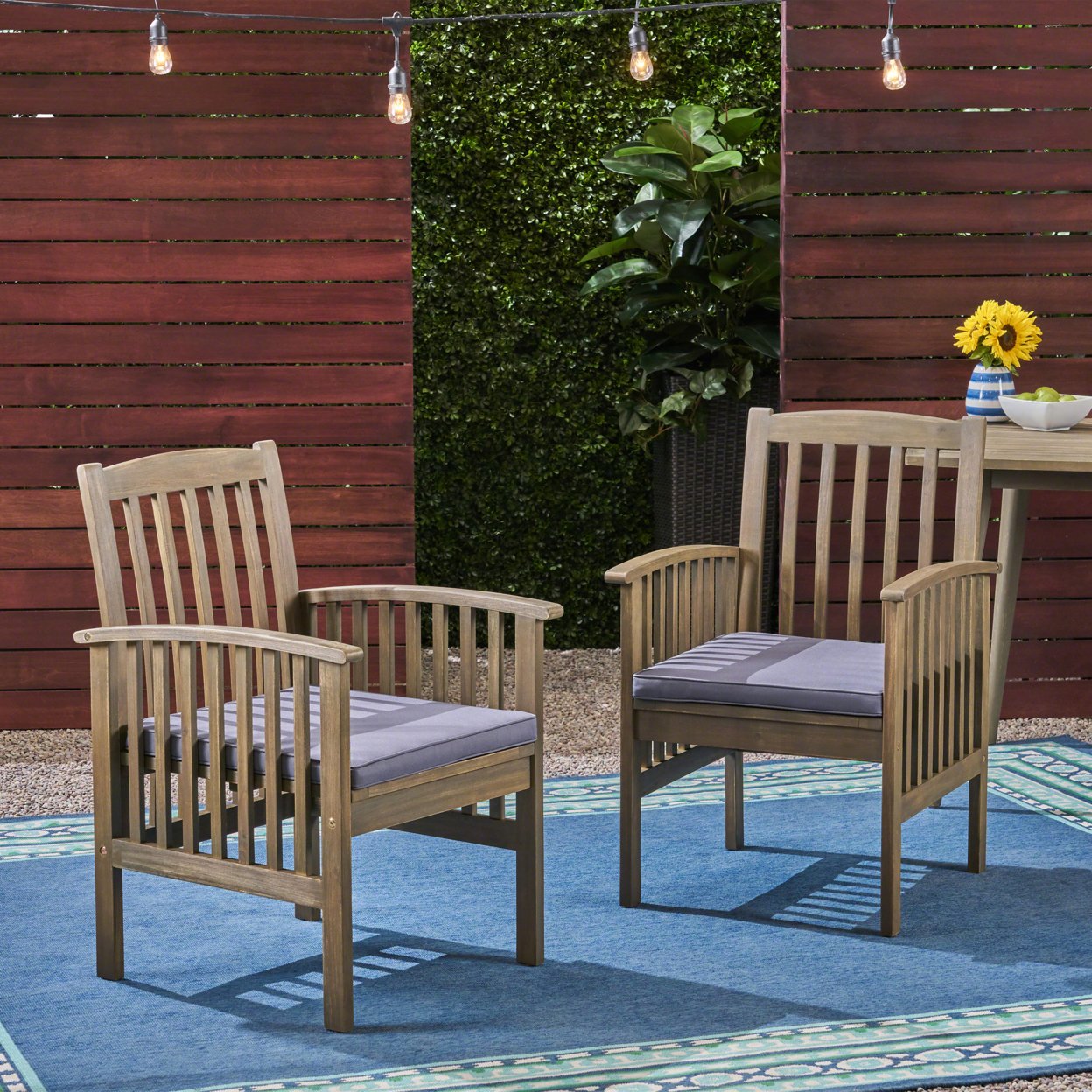 Phoenix Acacia Patio Dining Chairs, Acacia Wood With Outdoor Cushions, (Set Of 2) - Gray / Dark Gray