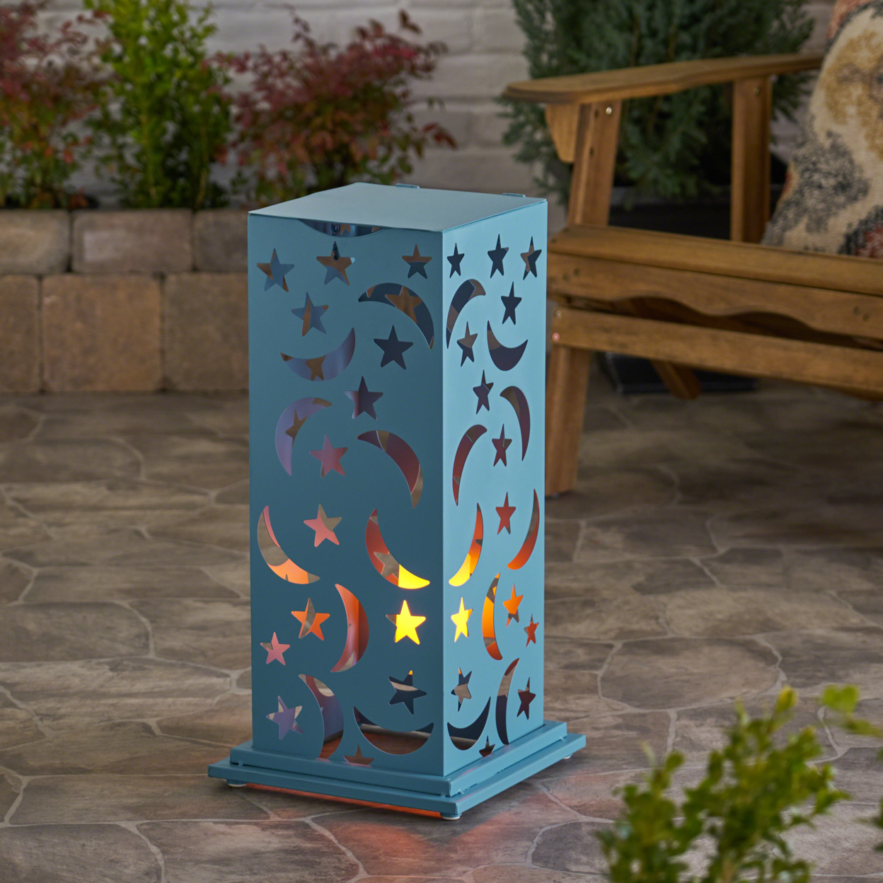 Rovien Outdoor Iron Cutout Lantern - Blue, Large (34.50)
