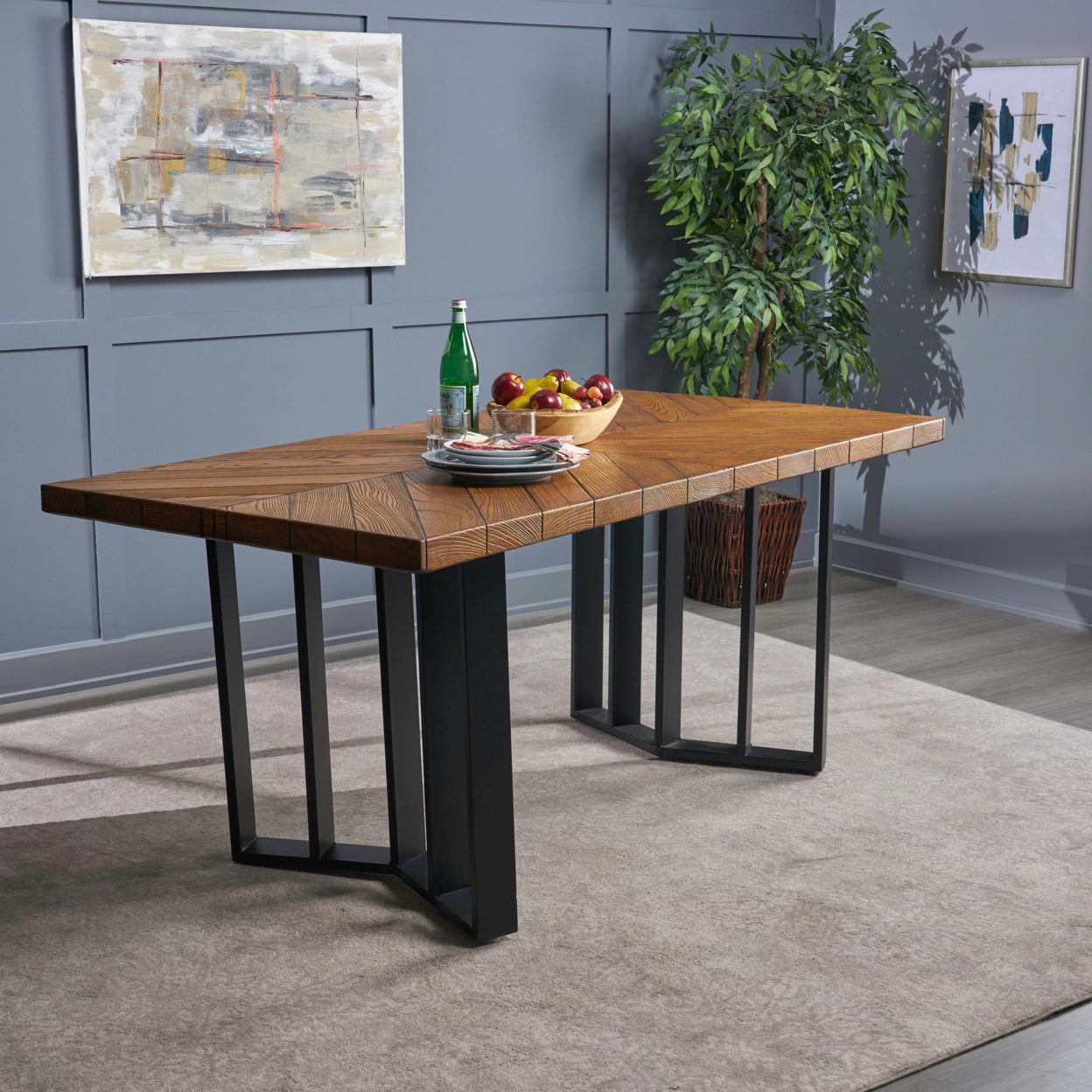 Santa Rosa Indoor Farmhouse Light Weight Concrete Dining Table - Textured Brown