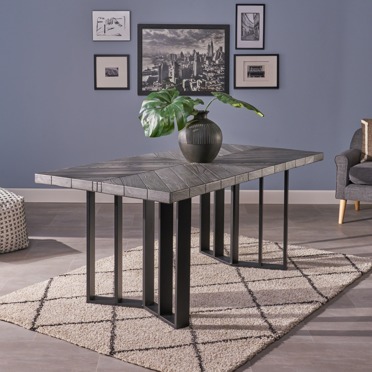 Santa Rosa Indoor Farmhouse Light Weight Concrete Dining Table - Textured Gray