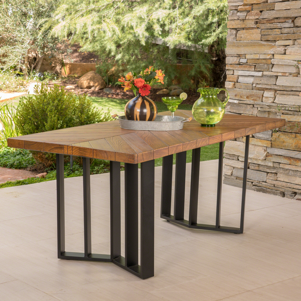 Santa Rosa Outdoor Finish Light Weight Concrete Dining Table - Textured Brown