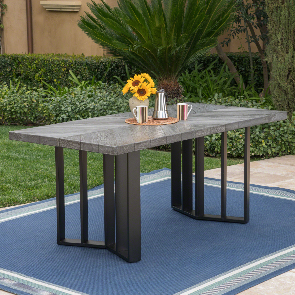 Santa Rosa Outdoor Finish Light Weight Concrete Dining Table - Textured Brown