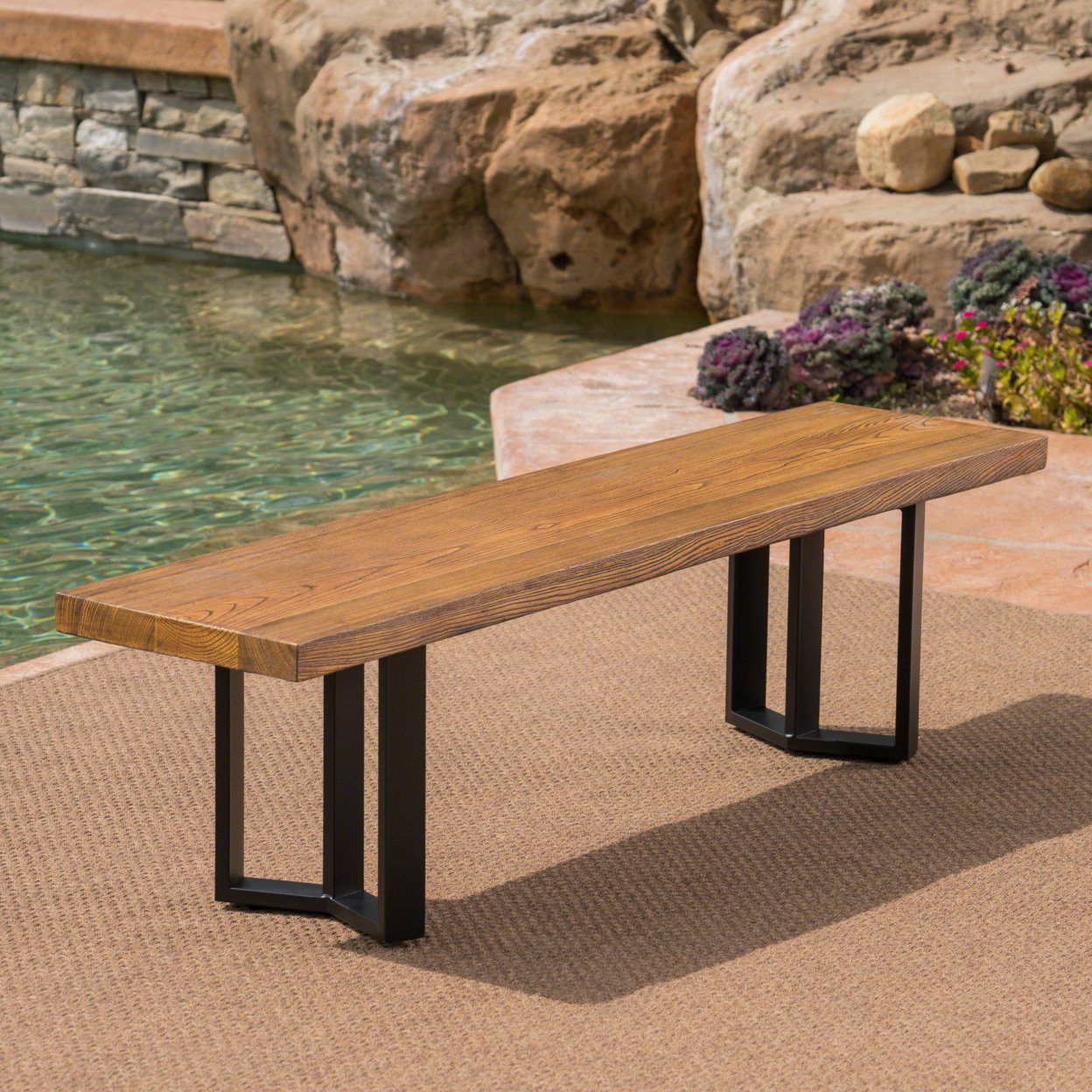 Santa Rosa Outdoor Finish Light Weight Concrete Dining Bench - Textured Brown