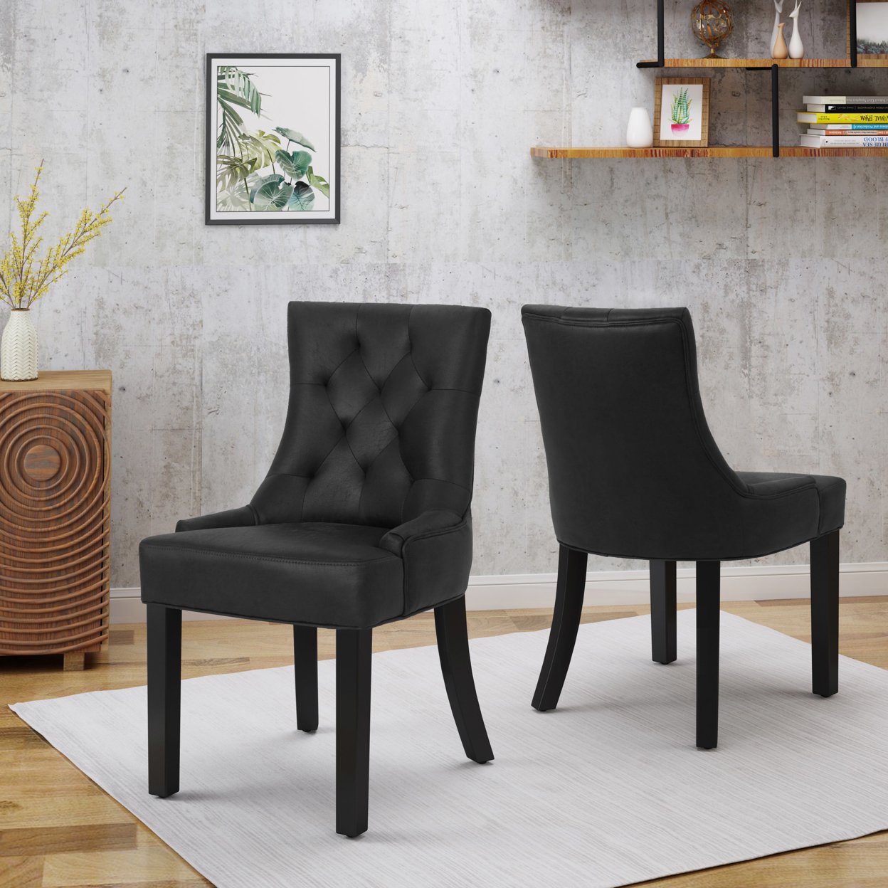 Sarah Traditional Microfiber Dining Chairs (Set Of 2) - Black