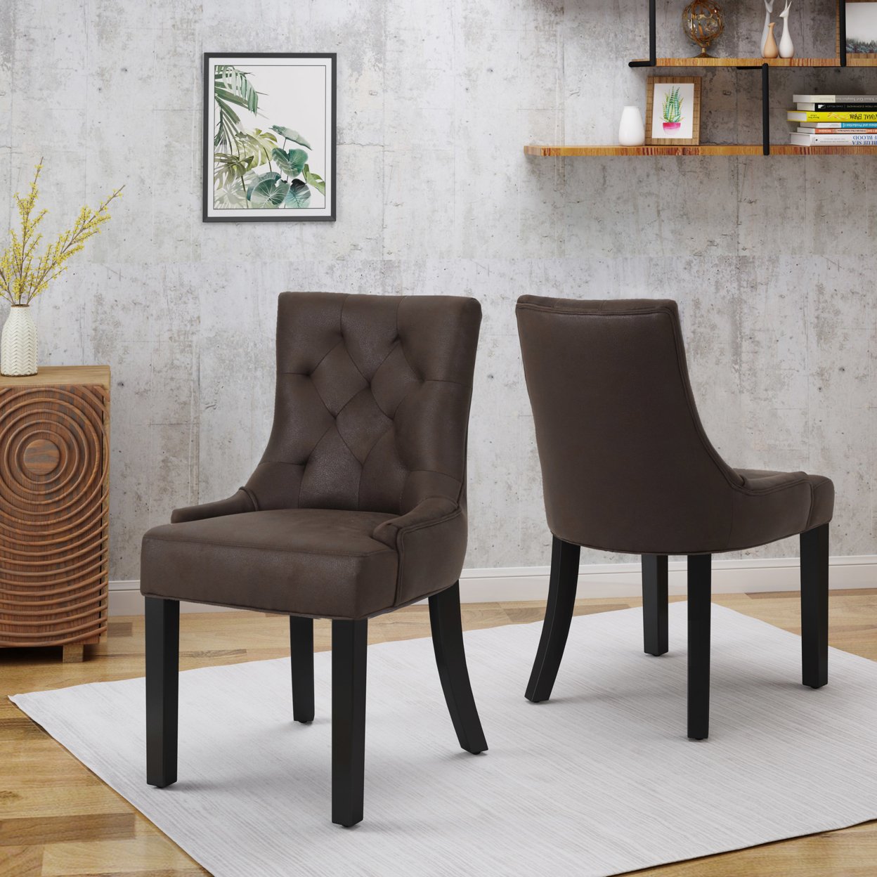 Sarah Traditional Microfiber Dining Chairs (Set Of 2) - Black