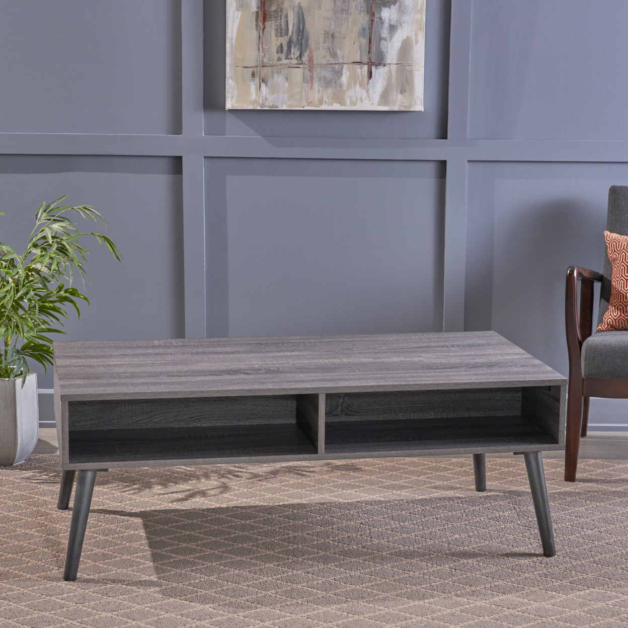 Savone Mid Century Modern Faux Wood Overlay Coffee Table - Gray Oak