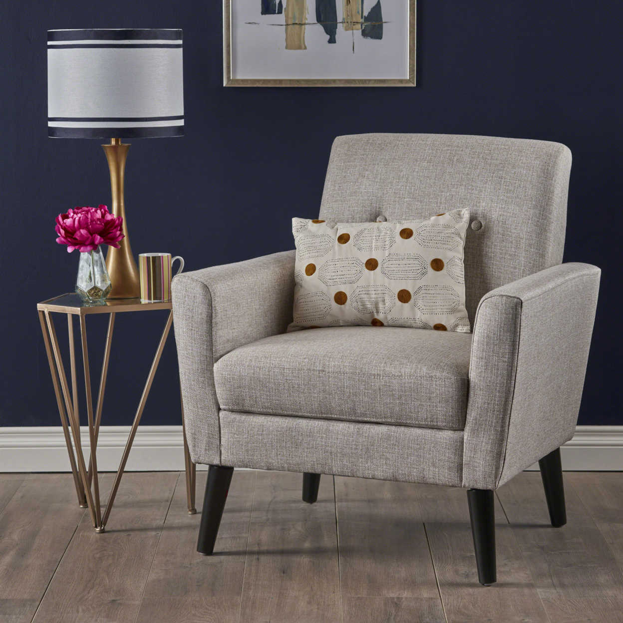 Sierra Mid Century Fabric Club Chair - Light Gray