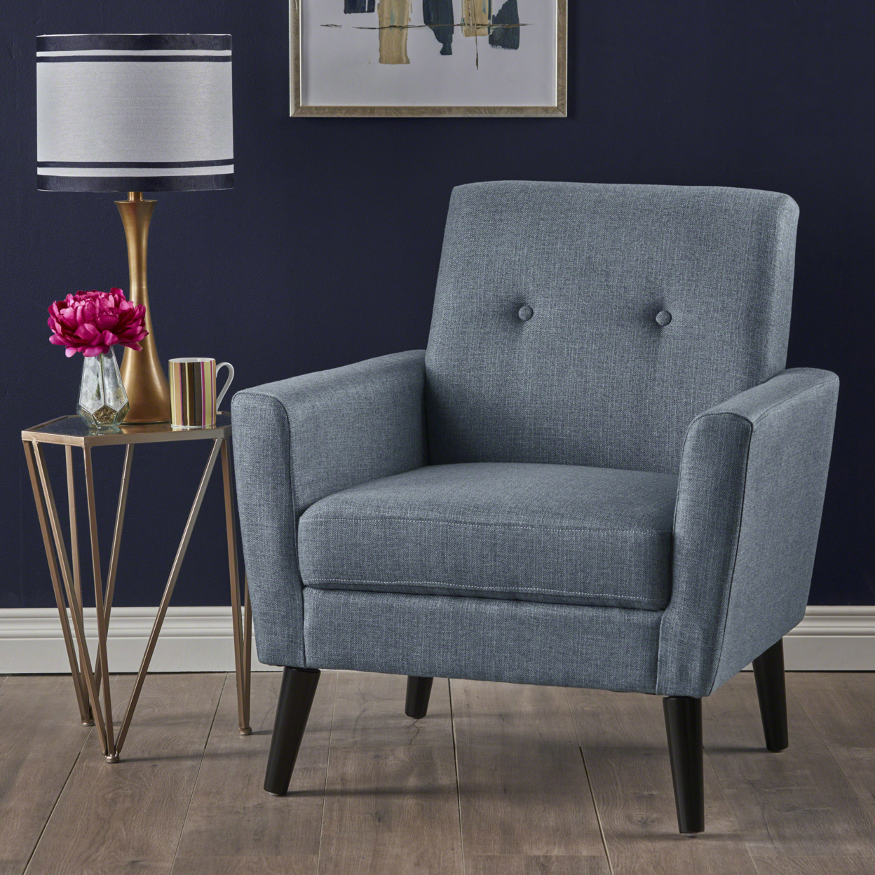 Sierra Mid Century Fabric Club Chair - Blue