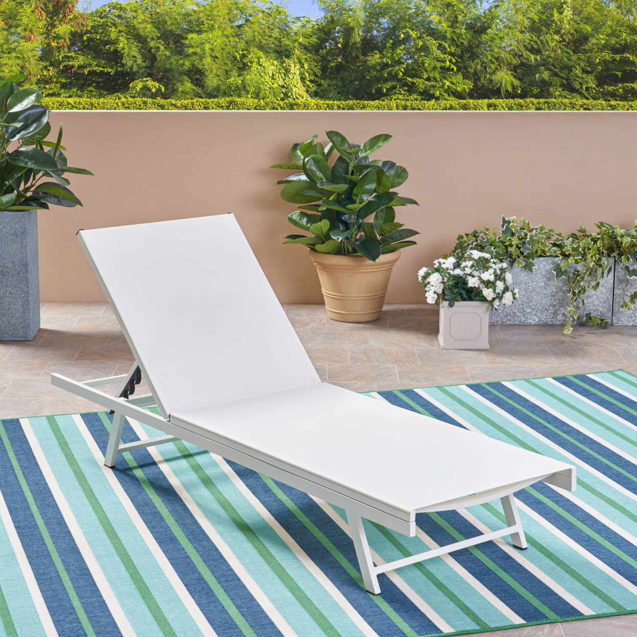 Simon Outdoor Aluminum And Mesh Adjustable Chaise Lounge Chair For Pool, Backyard - White, Set Of 2