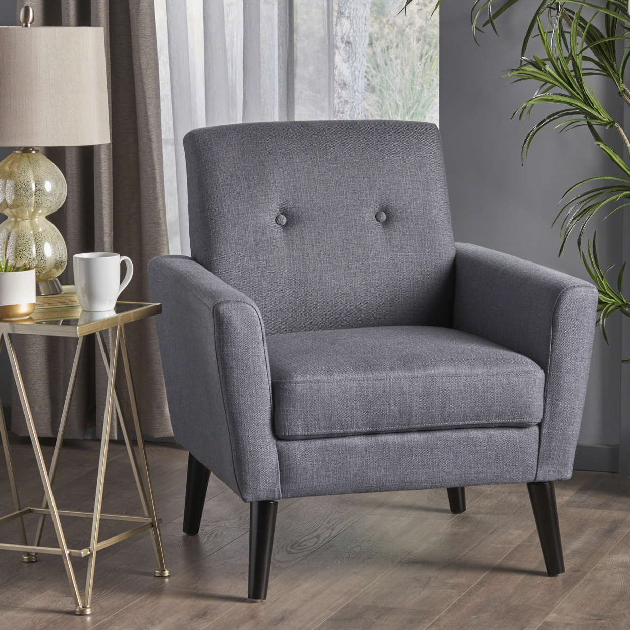 Sierra Mid Century Fabric Club Chair - Dark Gray