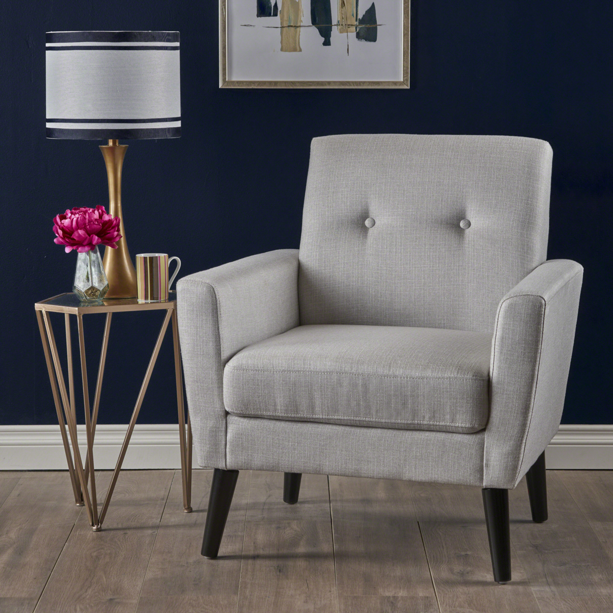 Sierra Mid Century Fabric Club Chair - Light Gray