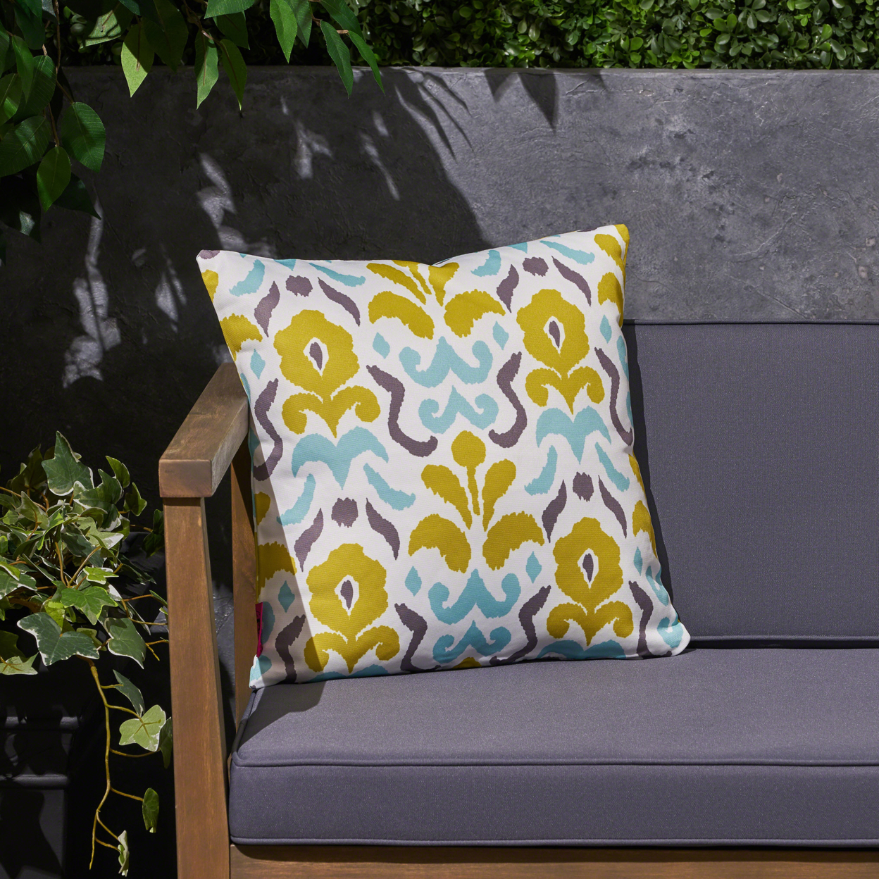 Simona Outdoor Cushion, 17.75 Square, Abstract Floral Pattern, Cream, Yellow, Light Blue, Gray - Set Of 4