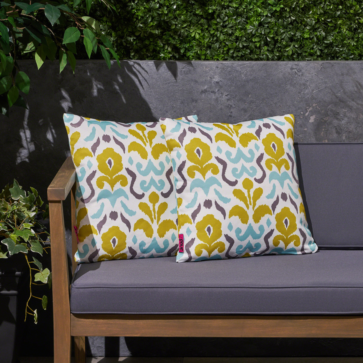 Simona Outdoor Cushion, 17.75 Square, Abstract Floral Pattern, Cream, Yellow, Light Blue, Gray - Single