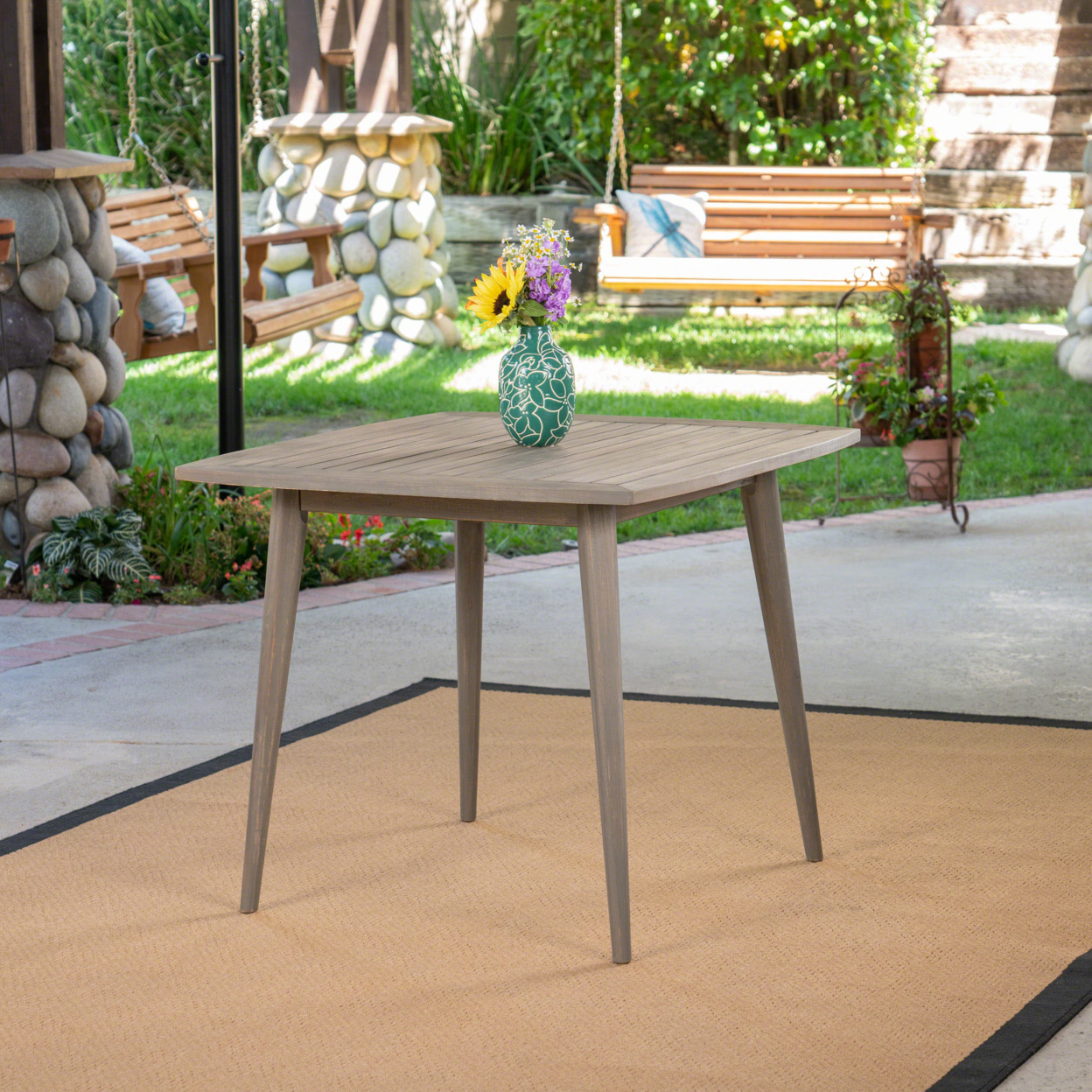 Stanford Outdoor Square Acacia Wood Dining Table With Straight Legs - Gray