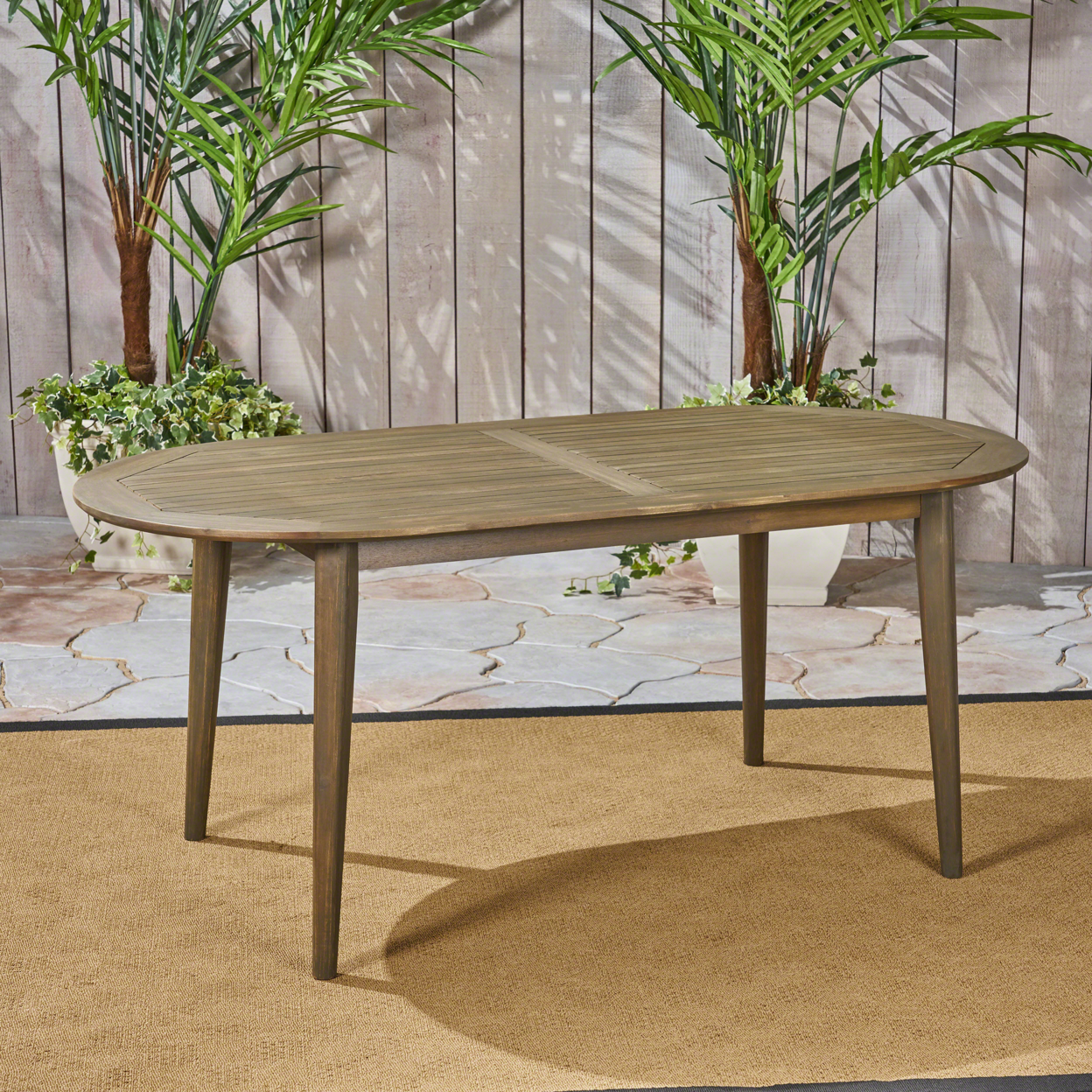 Stanford Outdoor Wood Oval Dining Table - Gray