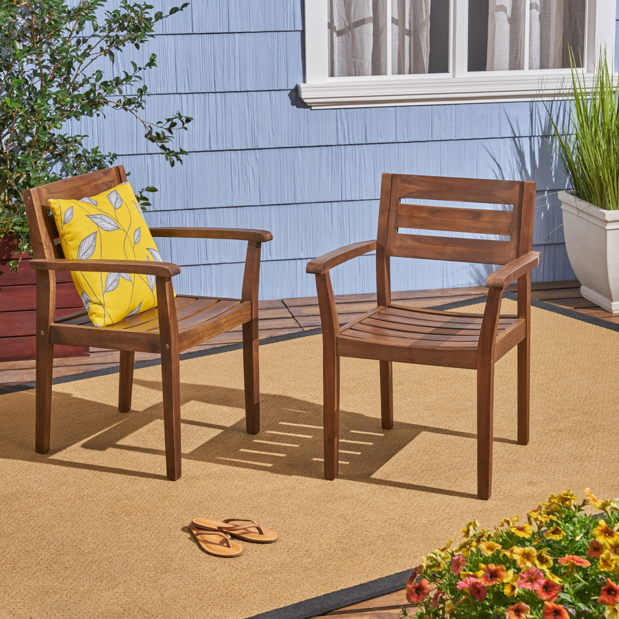 Stanford Outdoor Rustic Acacia Wood Dining Chairs With Slat Seats (Set Of 2) - Gray