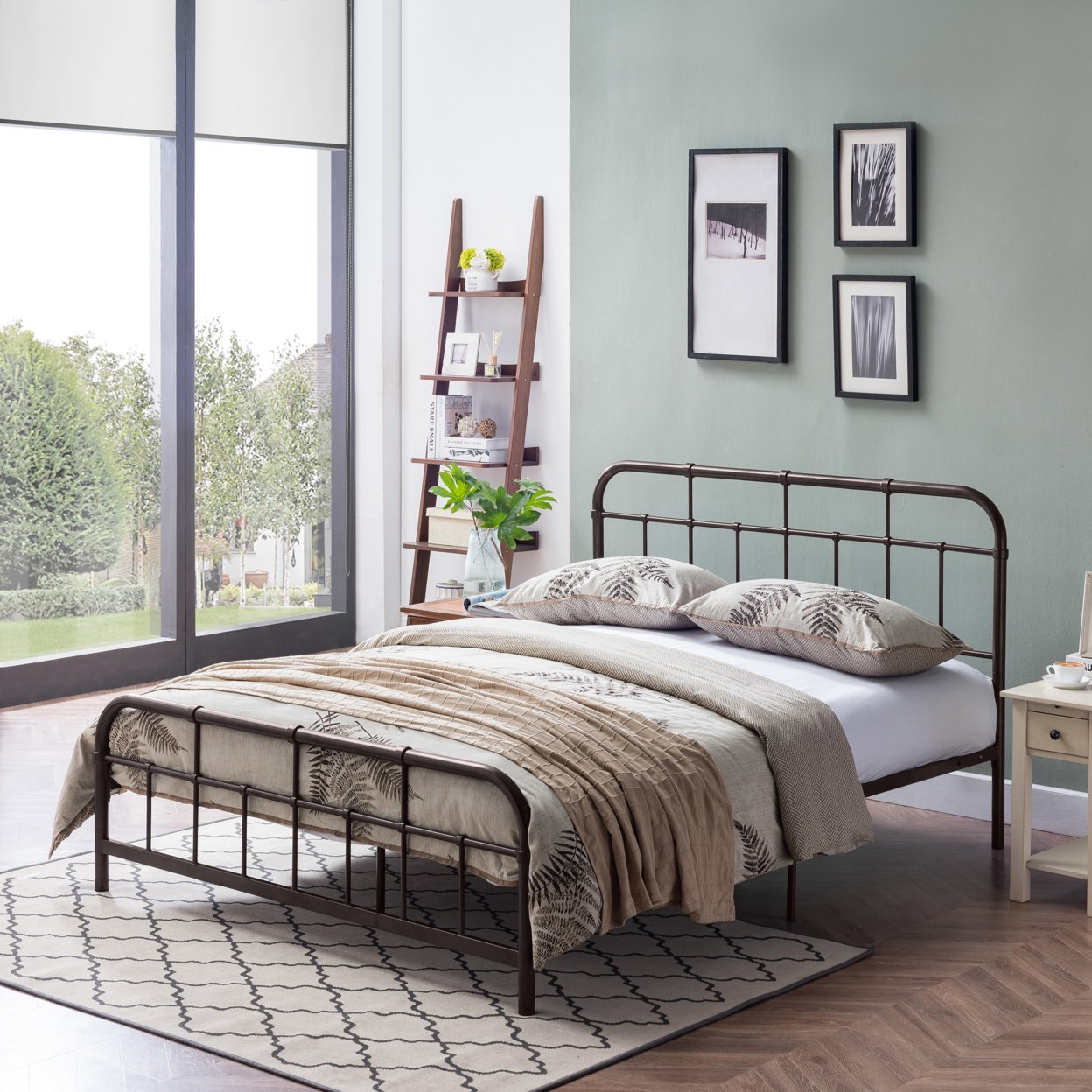 Sylvia Queen-Size Iron Bed Frame, Minimal, Industrial - Hammered Copper