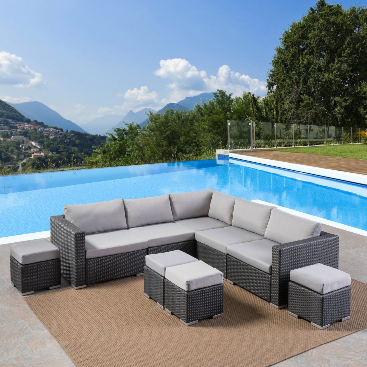 Tammy Rosa Outdoor 5 Seat Wicker Sectional Sofa Set With Aluminum Frame - Multi-brown/Beige