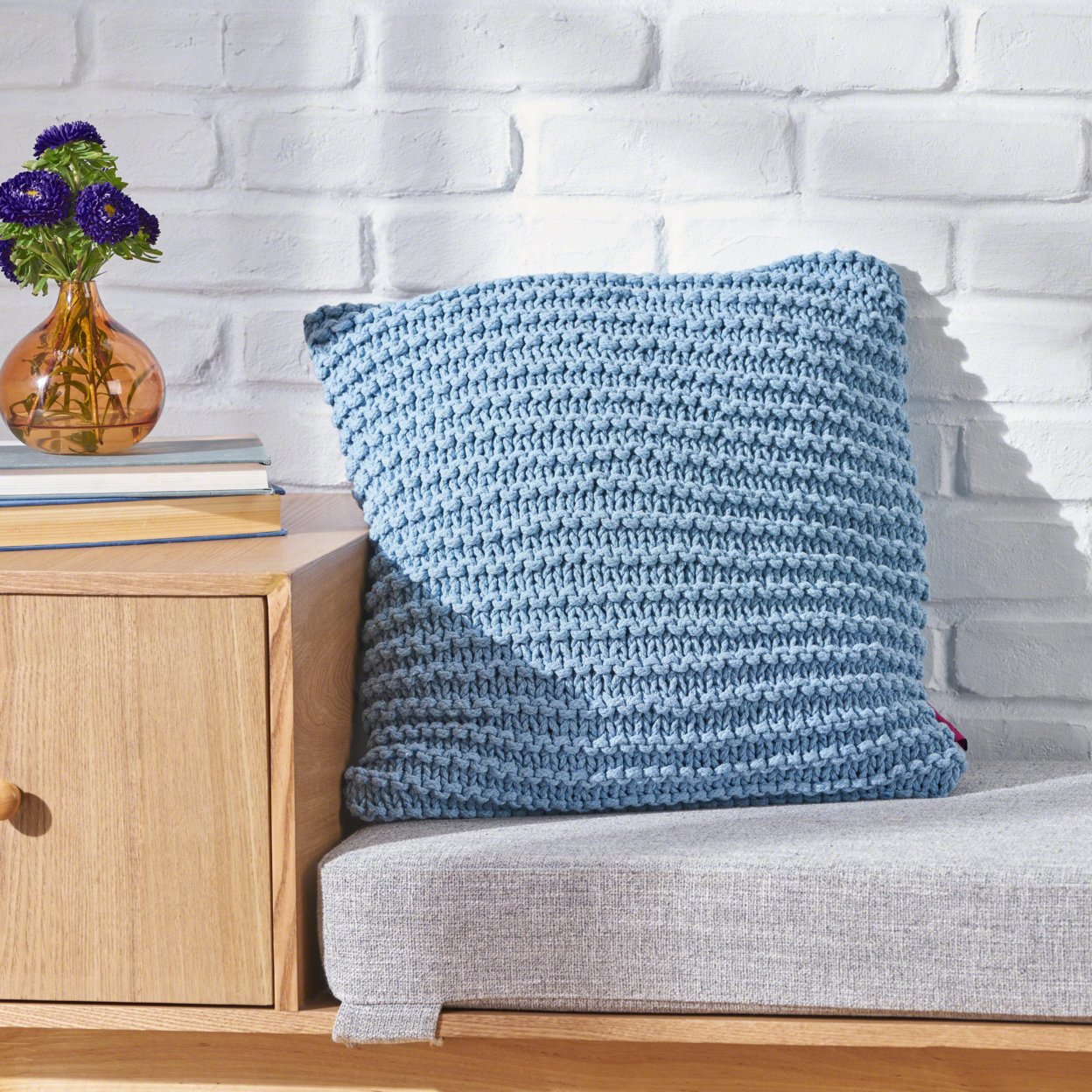 Tate Knitted Cotton Pillow - Light Blue, Single