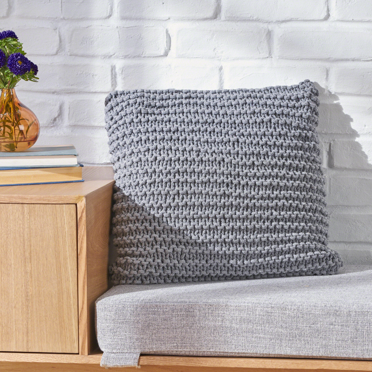 Tate Knitted Cotton Pillow - Light Gray, Single