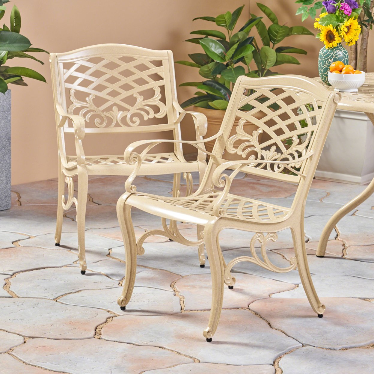 Tsa Outdoor Cast Aluminum Arm Chair (Set Of 2) - White