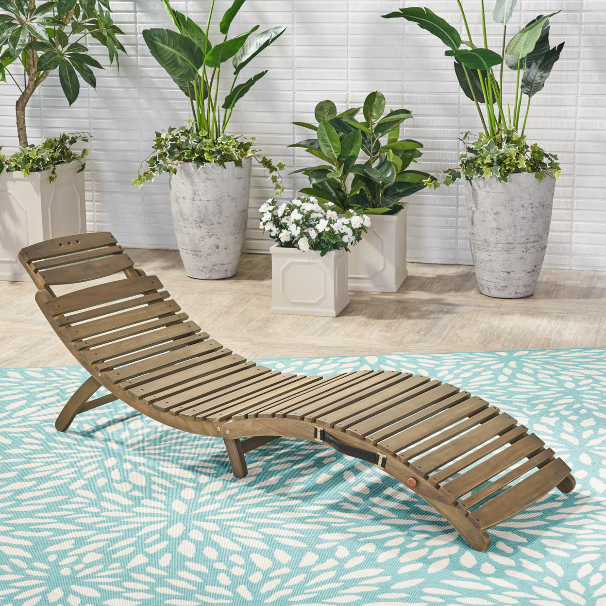 Tycie Outdoor Gray Acacia Wood Foldable Chaise Lounge - Set Of 2
