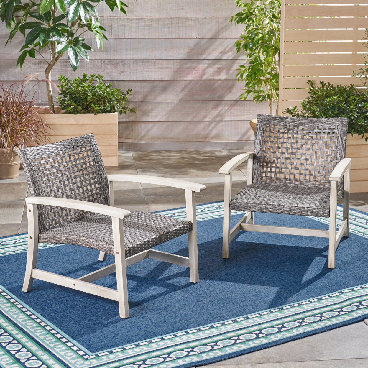 Viola Outdoor Wood And Wicker Club Chairs - Teak Finish + Mixed Mocha, Set Of 4