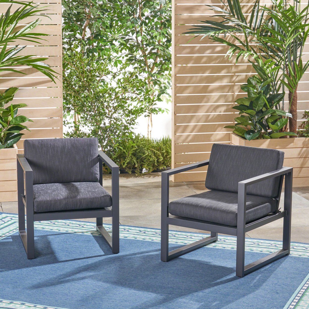 Wally Outdoor Aluminum Club Chairs - Dark Gray, Set Of 2