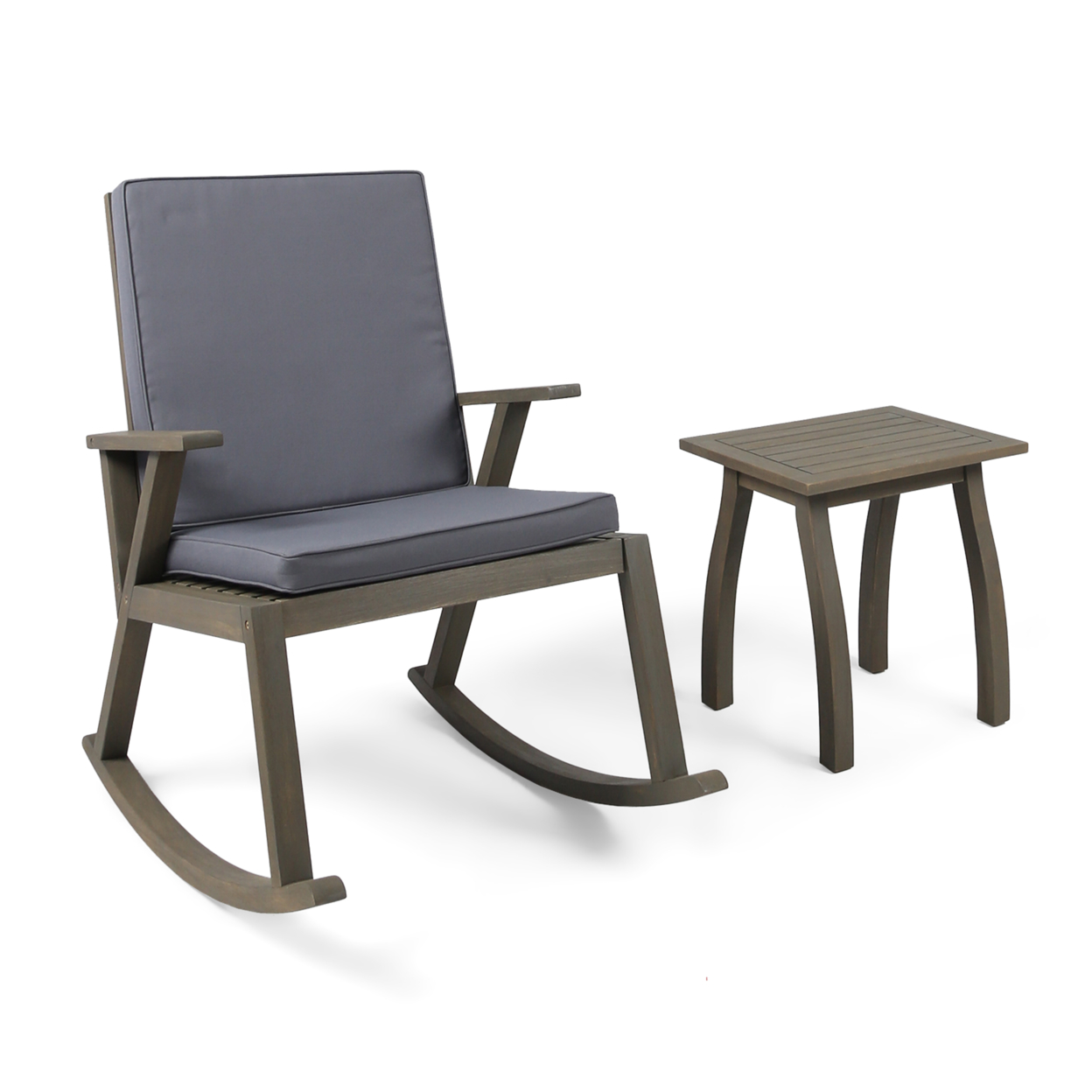Zane Outdoor Rocking Chair With Side Table - Gray + Dark Gray, 2-Piece Set