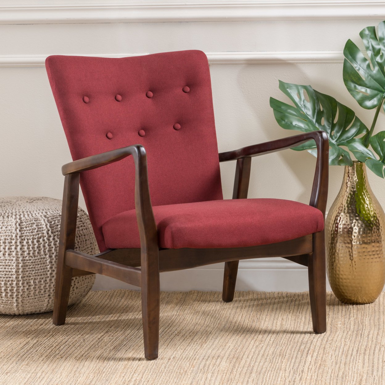 Suffolk French-Style Fabric Arm Chair - Deep Red, Single