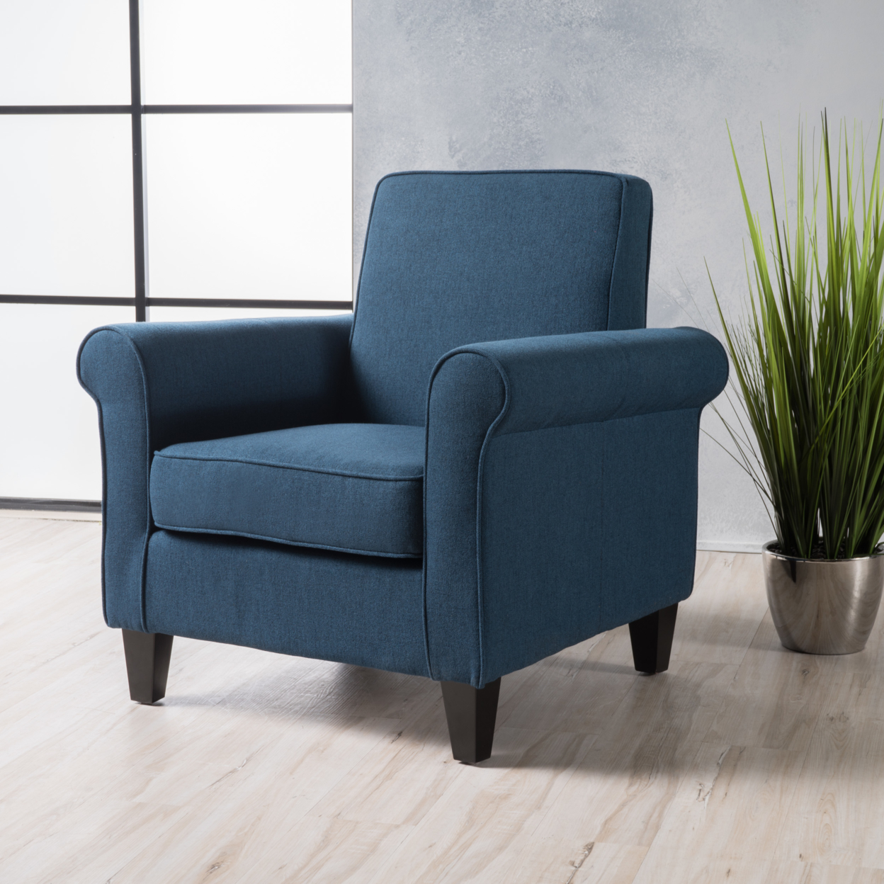 Declan Padded Fabric Club Chair - Dark Blue