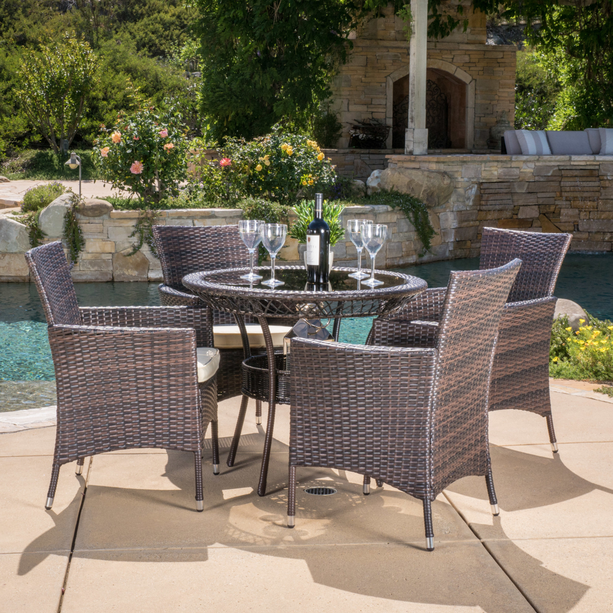Clementine Outdoor Multibrown Wicker 5pc Dining Set