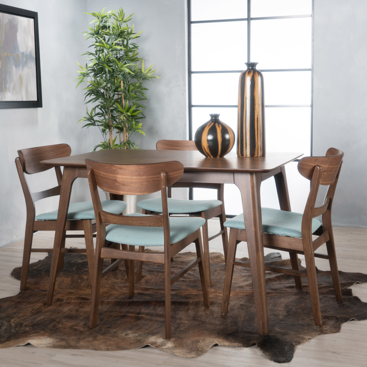 Colonial Mid-Century Modern 5 Piece Dining Set With 50-Inch Rectangular Table - Mint