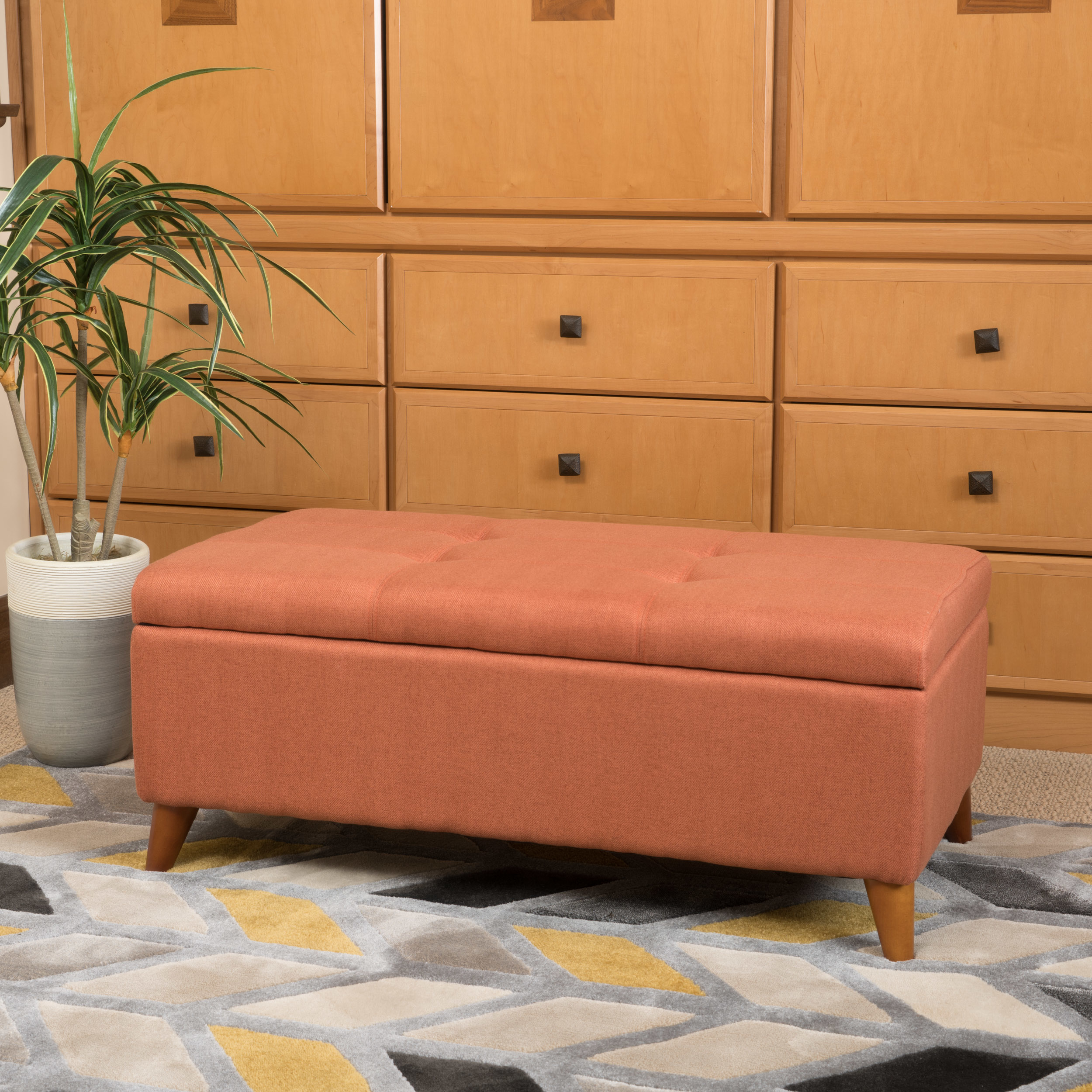Etoney Contemporary Fabric Storage Ottoman - Orange