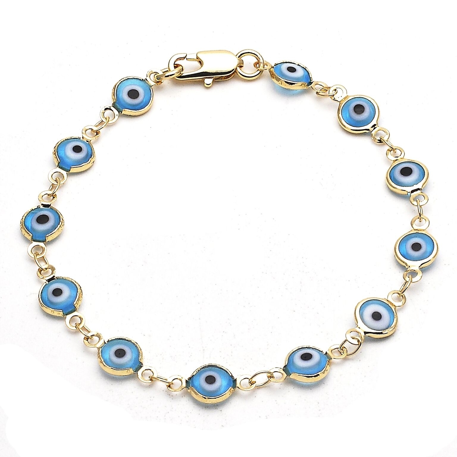 Gold Filled Evil Eye Light Blue Bracelet 8''
