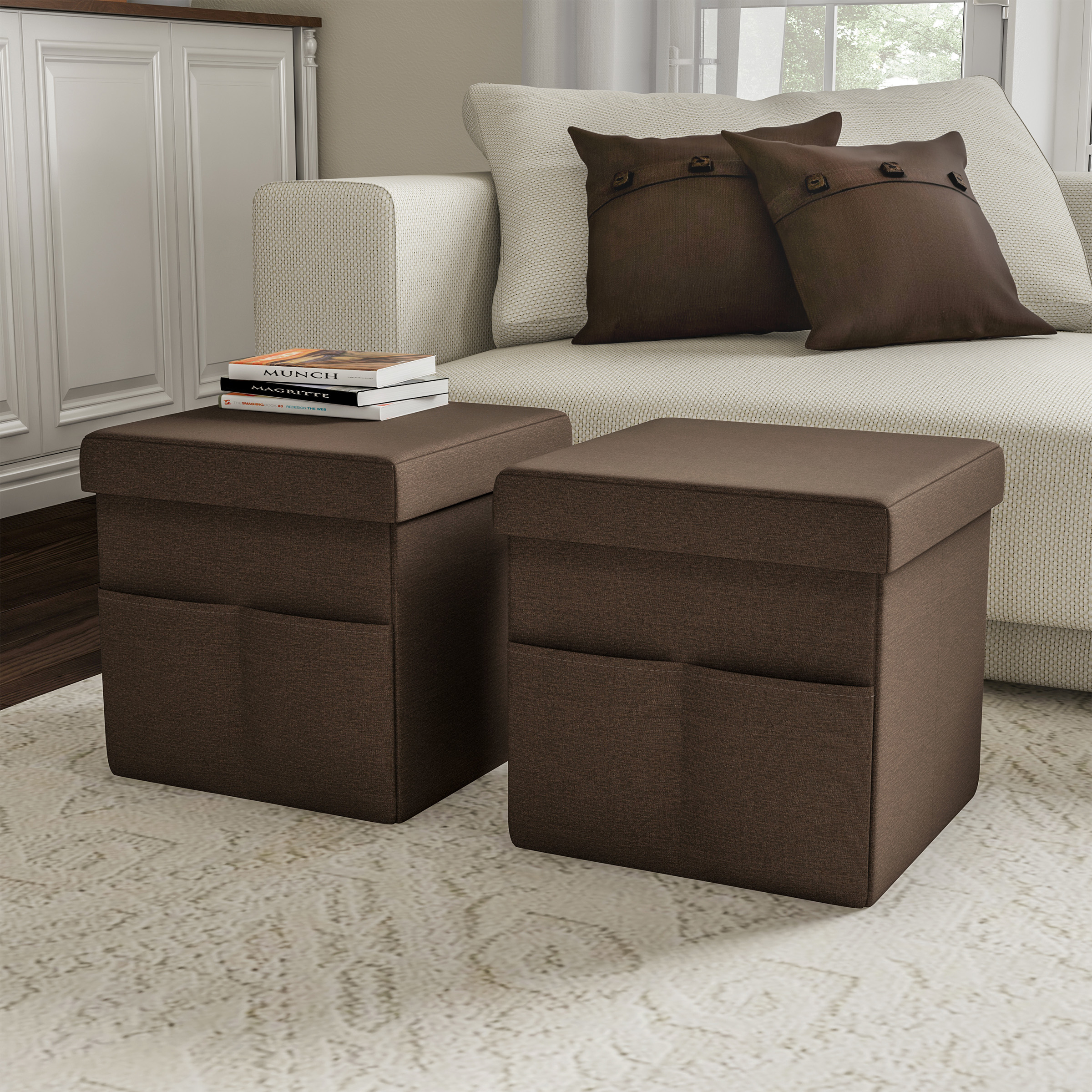 Foldable Storage Cube Ottoman With Pockets â Multipurpose Footrest Seat Organizer For Bedroom, Living Room, Dorm