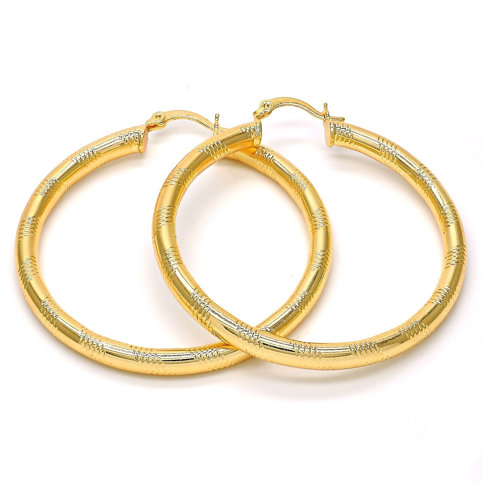 18K Gold Filled Diamond Cut Hoop Earrings 50mm