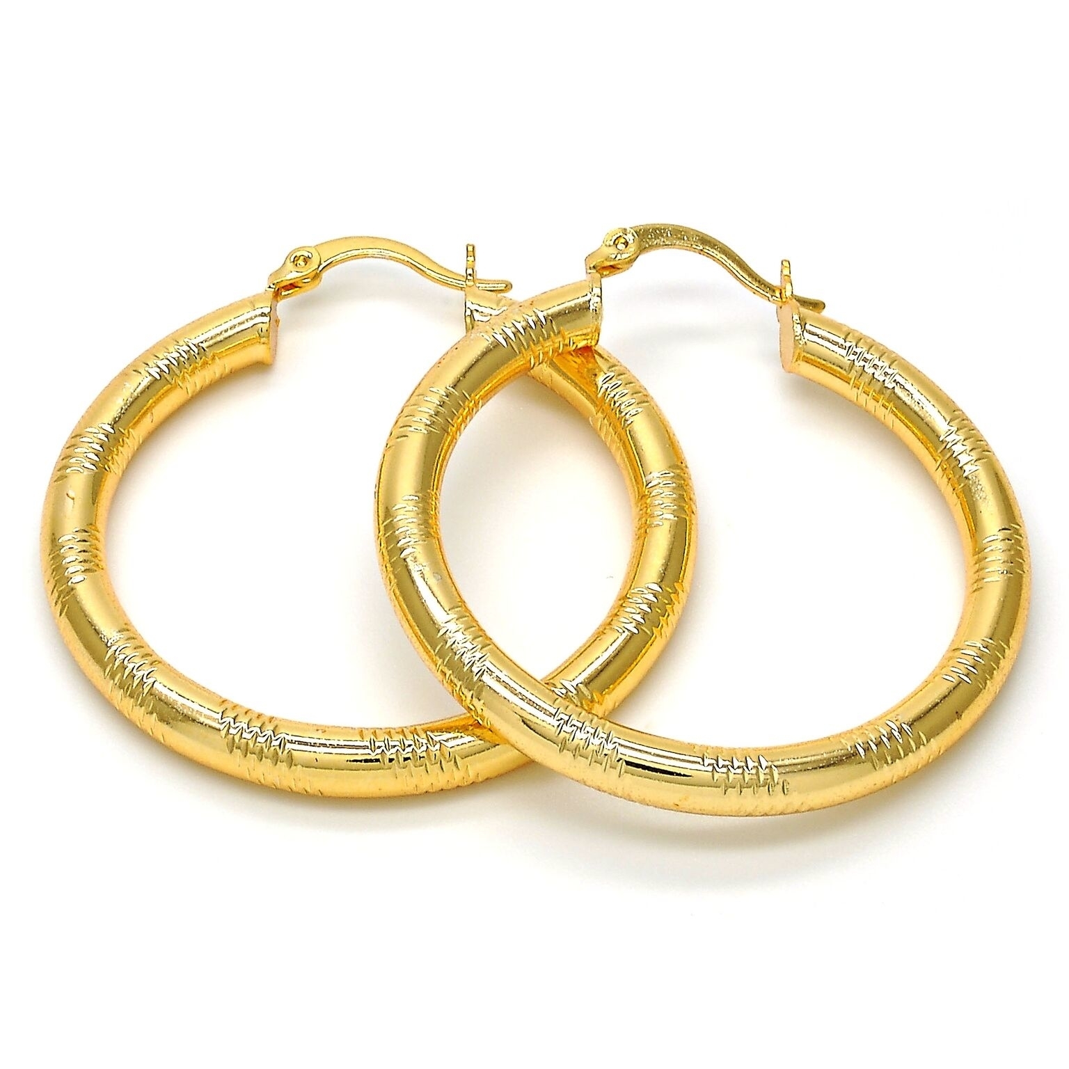 18K Gold Filled Diamond Cut Hoop Earrings 40mm