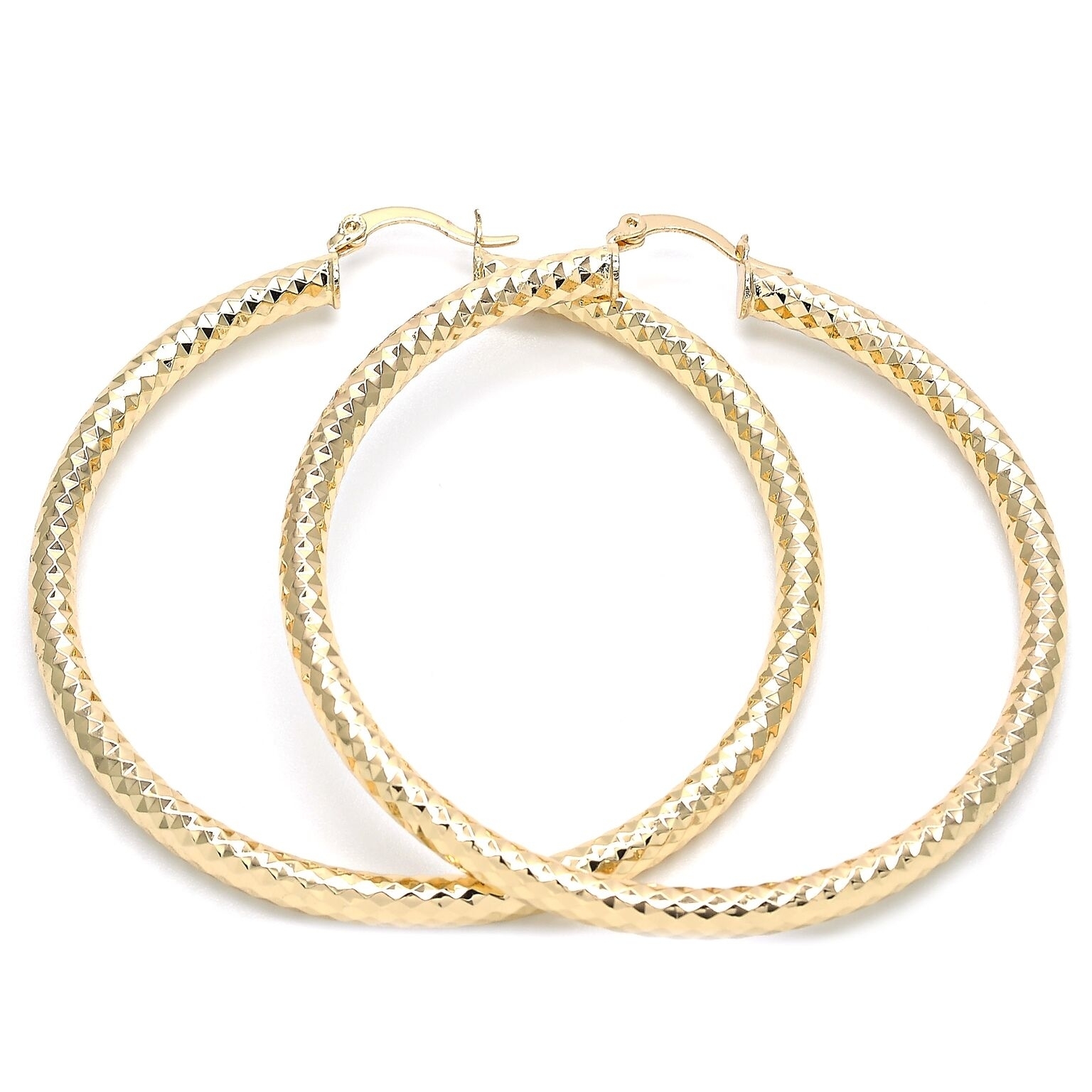 18K Gold Filled Disco Design Hoop Earrings 50mm